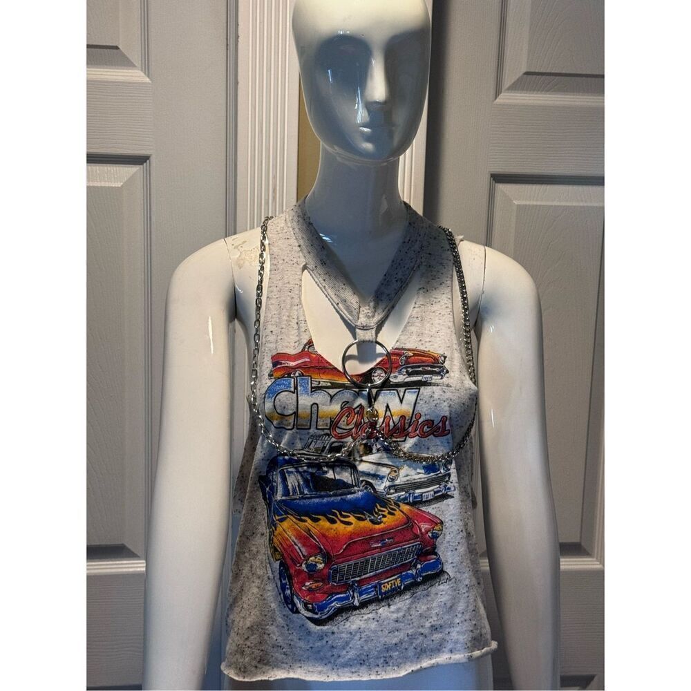 Furst of A Kind vintage car racing chain detail tank top